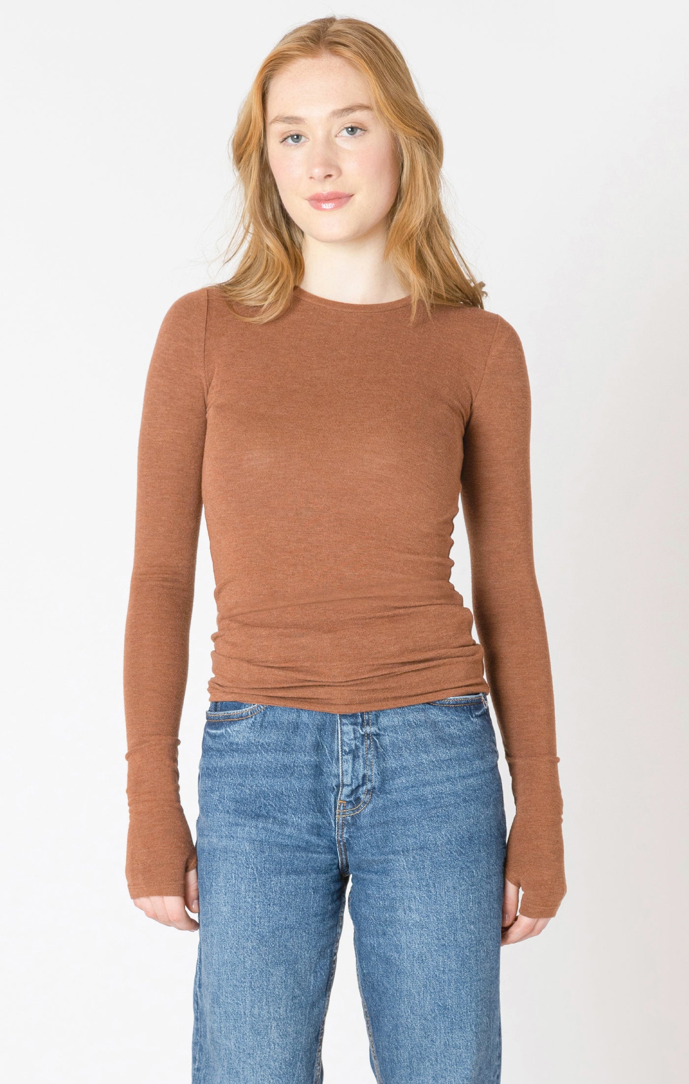 womens brown or beige Dex long sleeve shirt