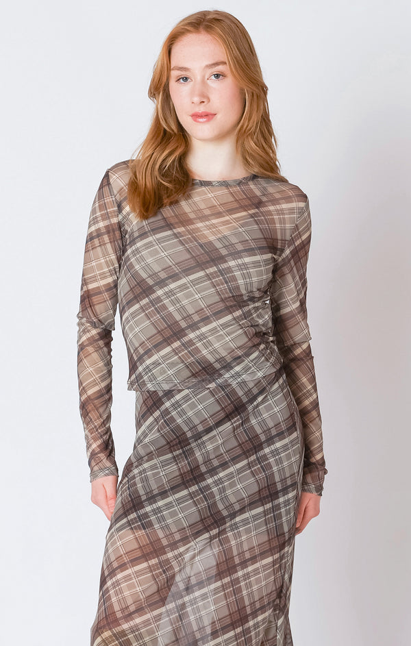 Clueless Mesh Plaid Top