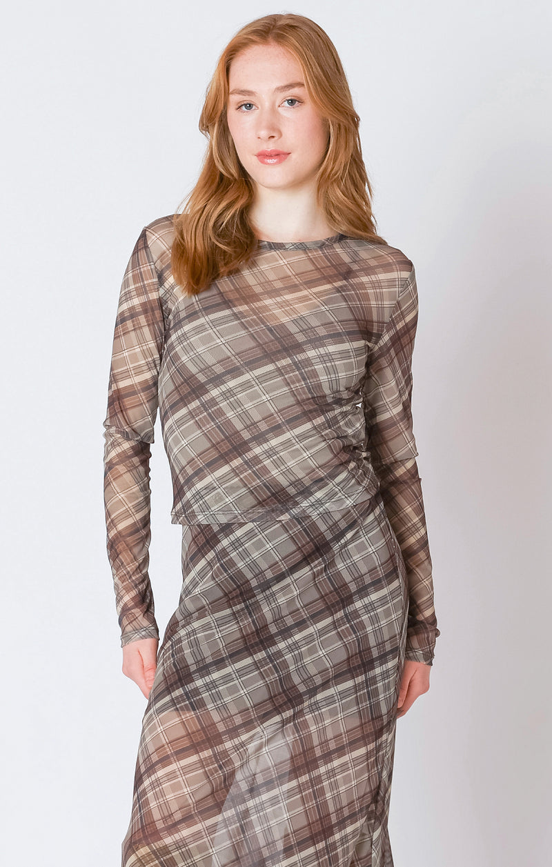 Clueless Mesh Plaid Top