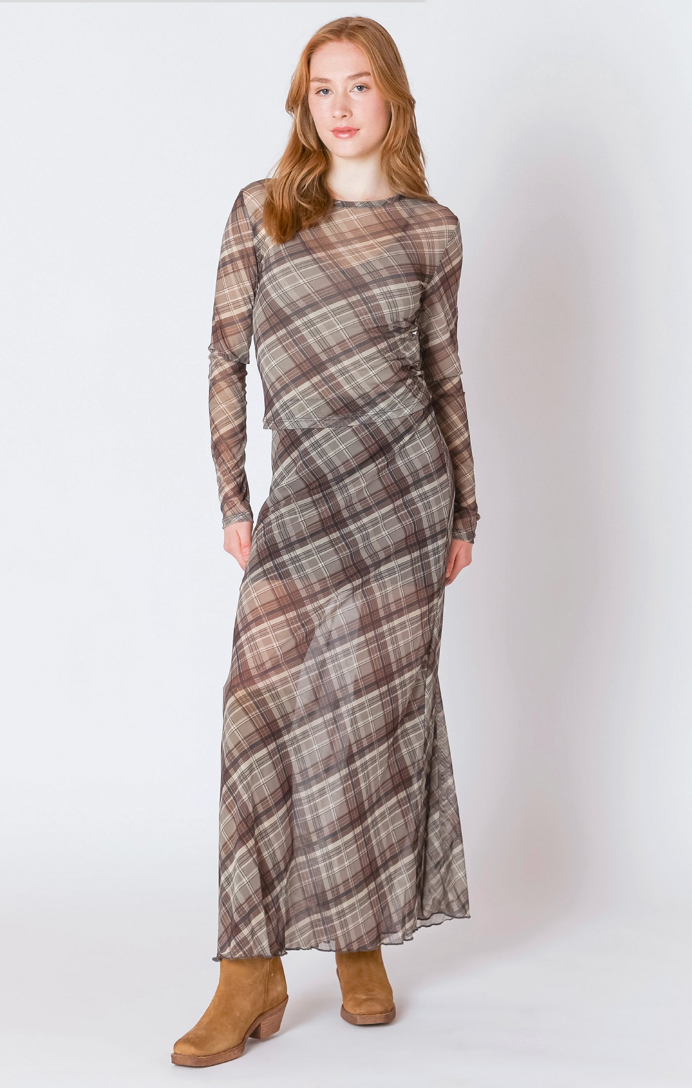 Womens Dex mesh plaid top 