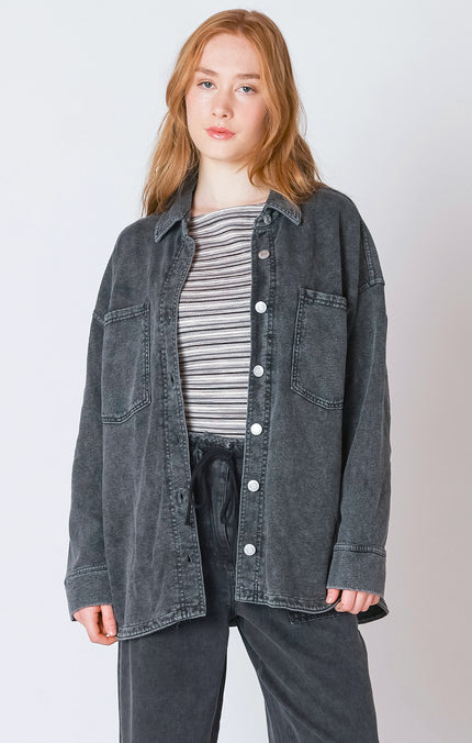 Washed Knit Denim Shacket