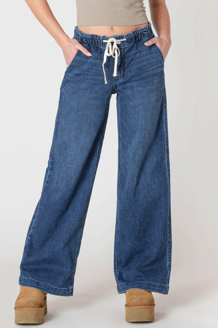 Women's dark wash denim joggers