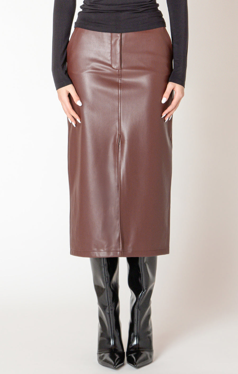 Women's faux leather midi skirt
