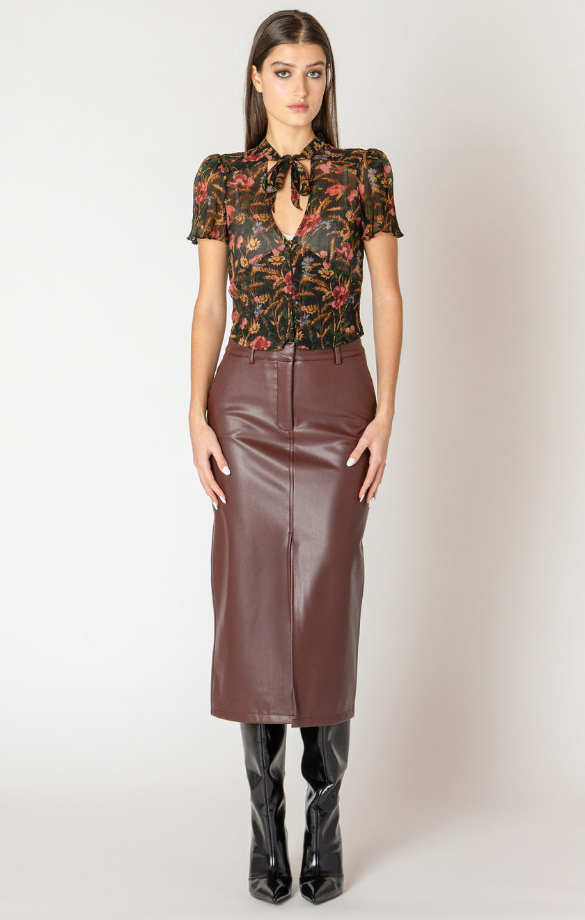 Aria Leather Midi Skirt