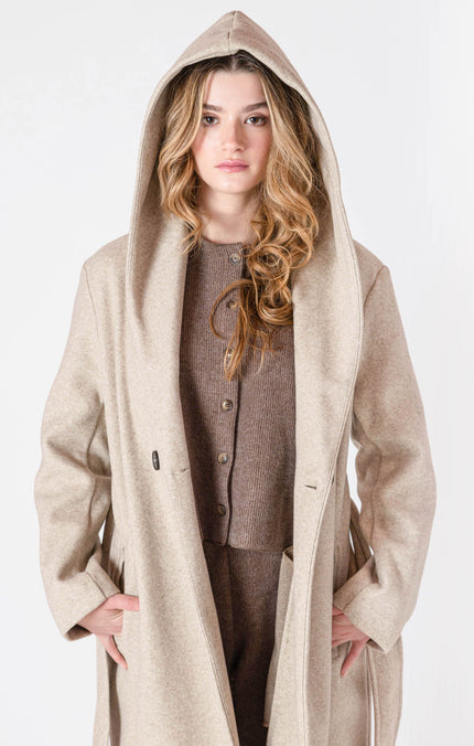 Women's belted hooded coat