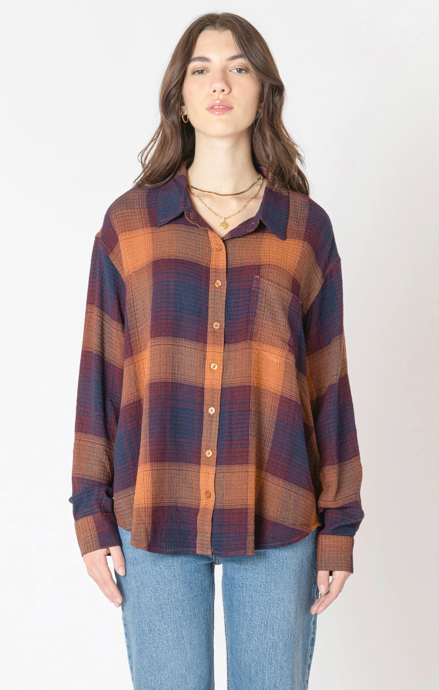 Women's textured plaid shirt