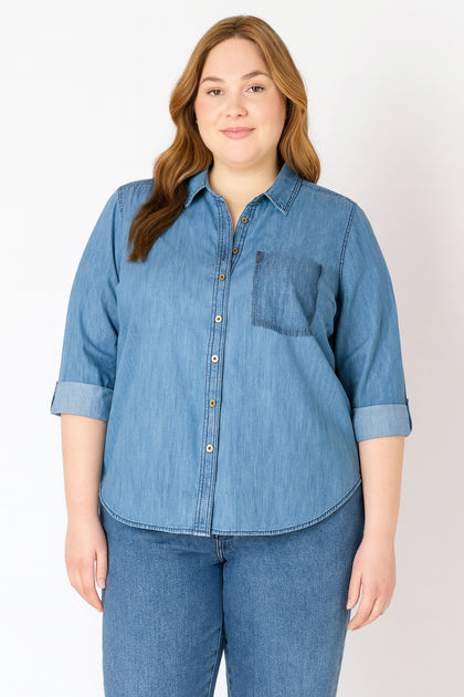 Women's curvy denim button up