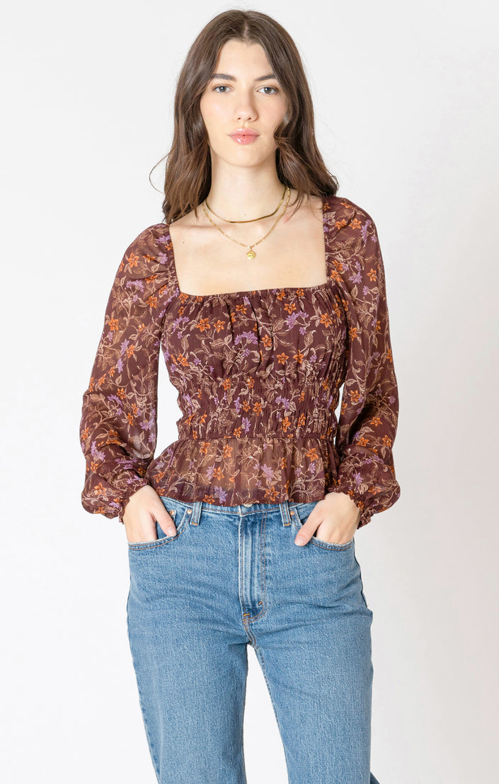 Women's floral square neck blouse