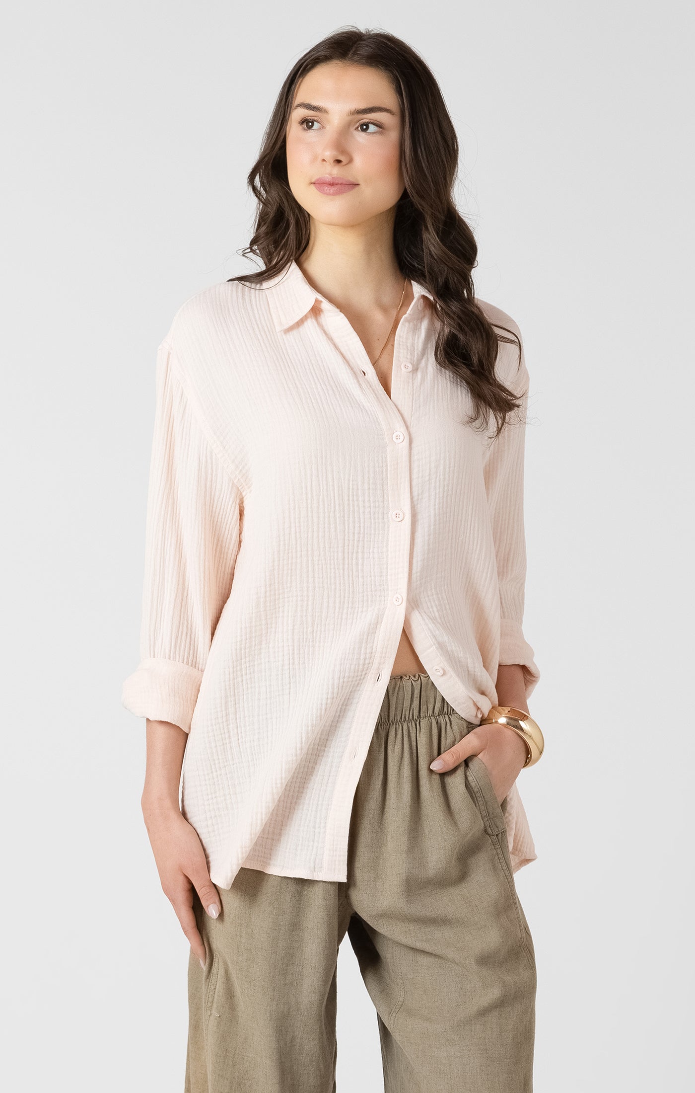 Women's textured button front blouse