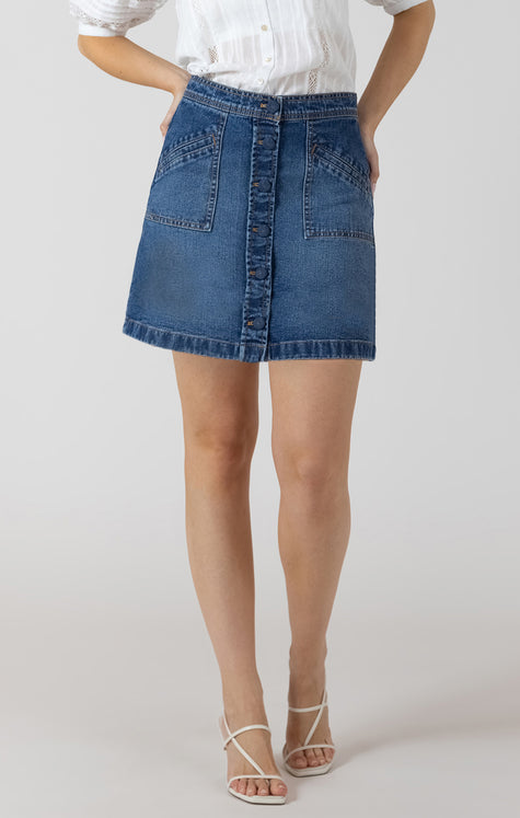 Button Front Mini Skirt Medium Denim Wash Dex