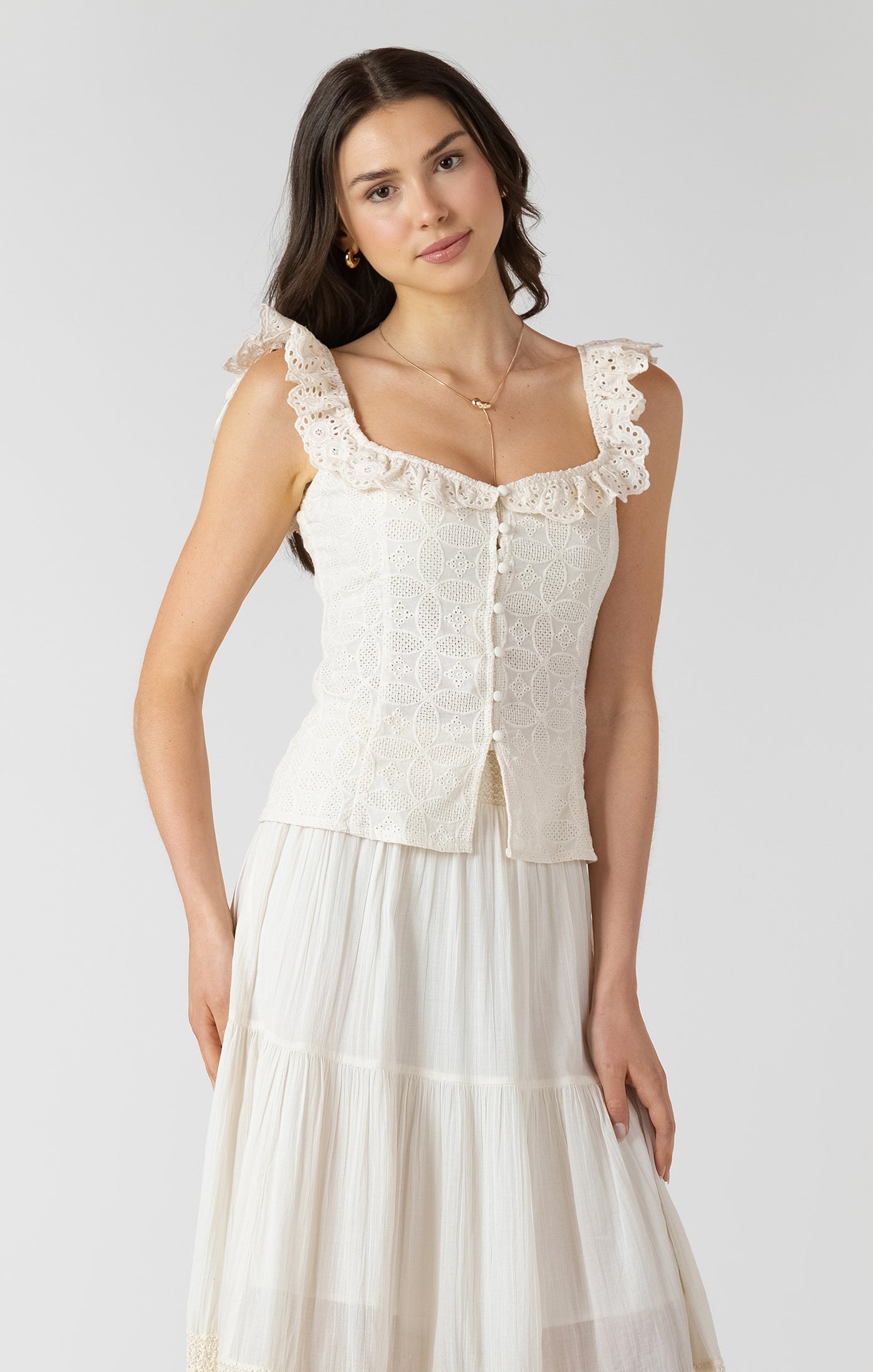 Button front eyelet tank Dex