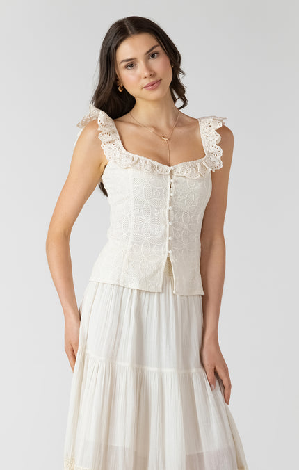 Button front eyelet tank Dex