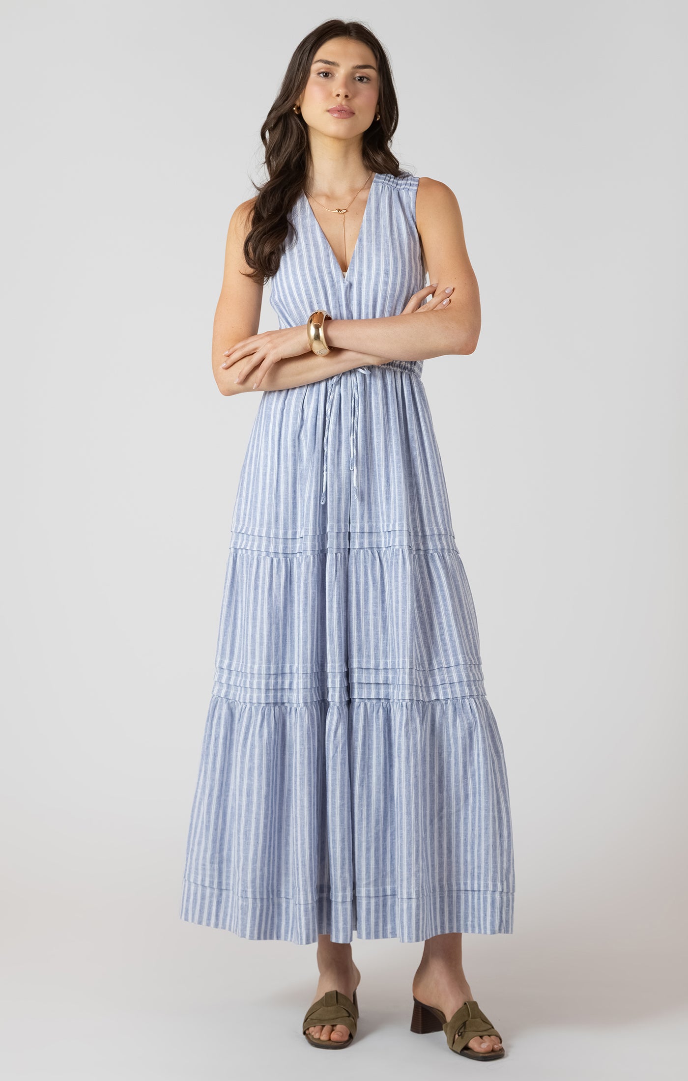 Dex Pleat detail smocked waist dress