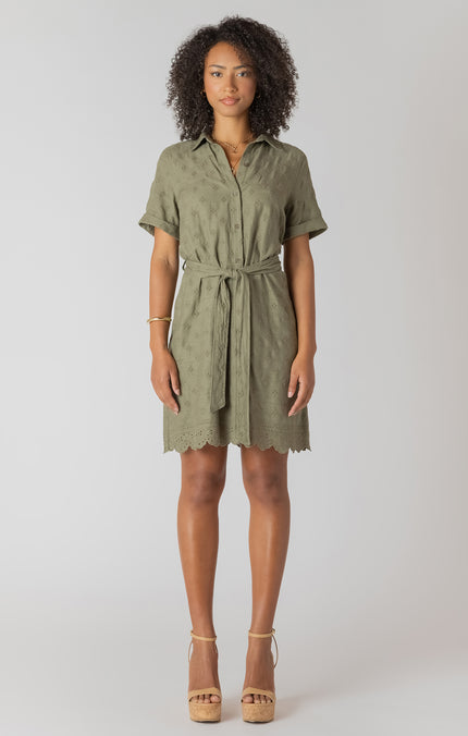 Room 34 mini shirt dress linen belted eyelet 
