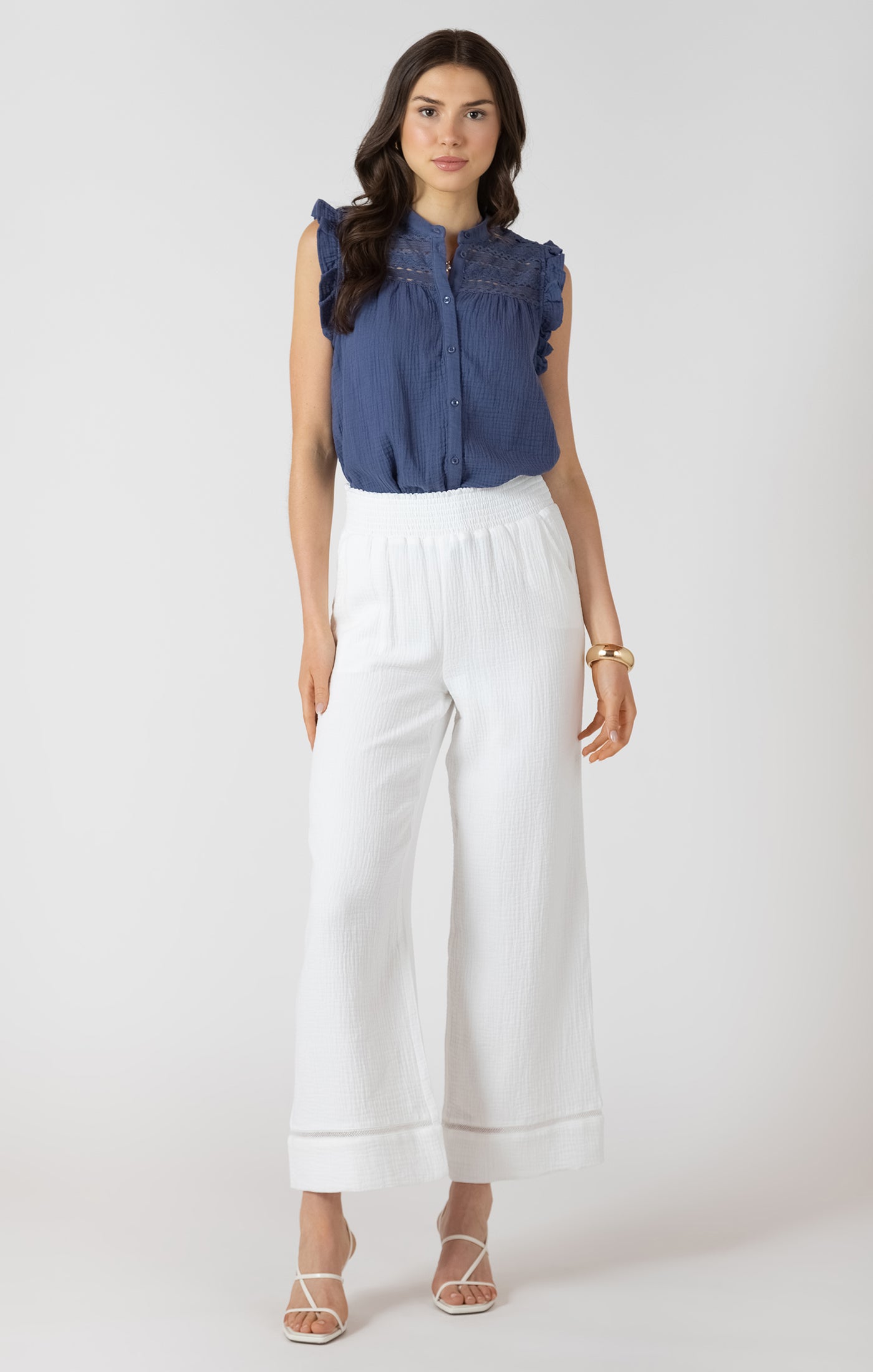 Dark blue ruffle and lace tank Dex