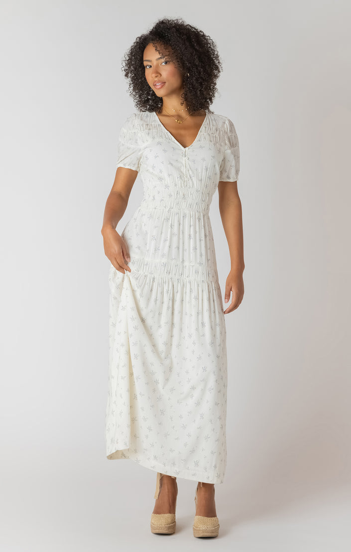 Maxi length cream dress with floral detail Room 4