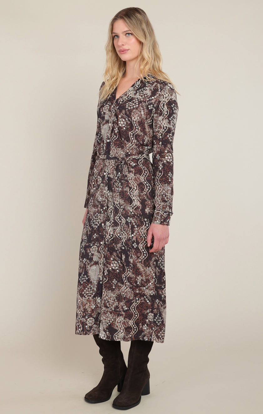 rory dress black tape brown patterened