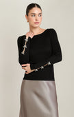 black tape rhinestone bow sweater