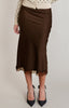 Dex chocolate satin skirt