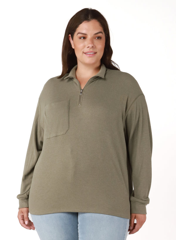 Luci Curvy 1/4 Zip Waffle Pullover