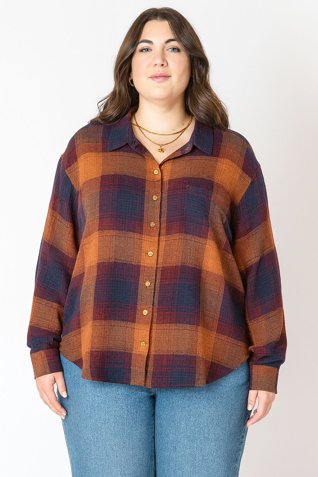 Women's curvy plaid button up