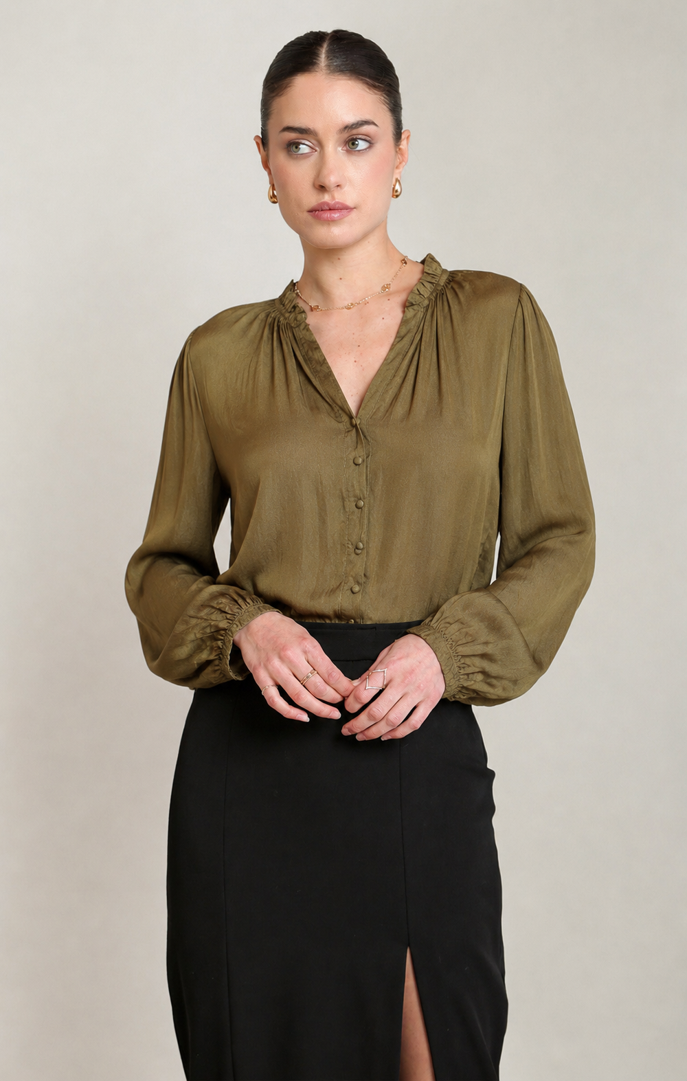 black tape womens olive blouse