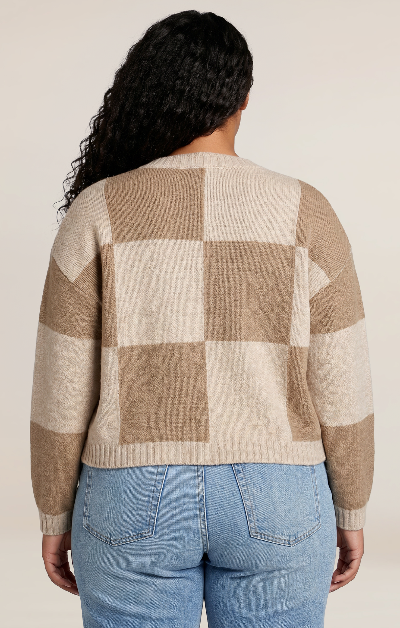 large beige and cream check pattern dex cardigan
