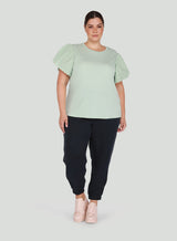 Curvy Sea Foam Embroidered Sleeve Top - Distractions Clothing