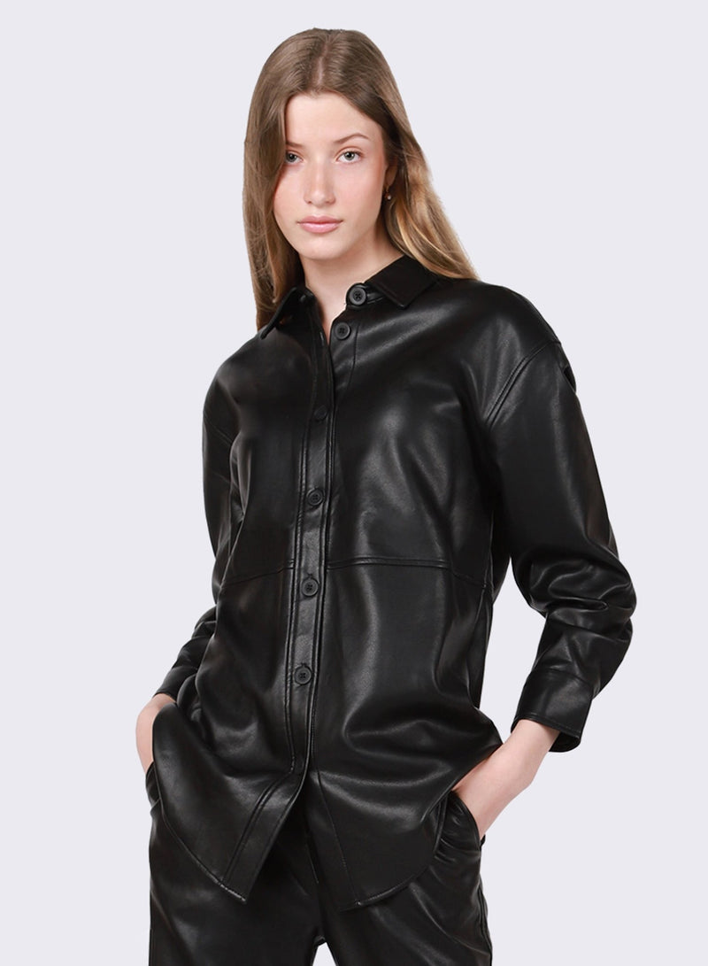 Leah Leather Shacket - Distractions Clothing