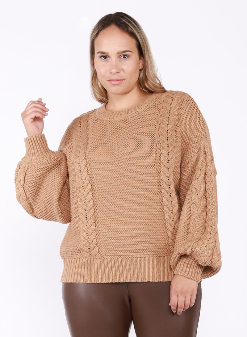 Saddle Brown Curvy Cable Knit Sweater